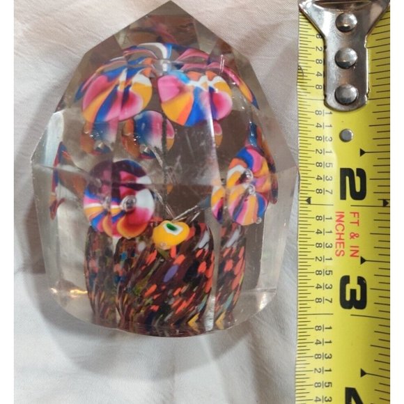 Antique Bohemian Facet Cut Art Glass With Decorative Flowers Paperweight READ - Picture 8 of 10